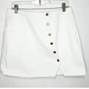 Honey Belle White Asymmetrical Skirt with Gold Buttons